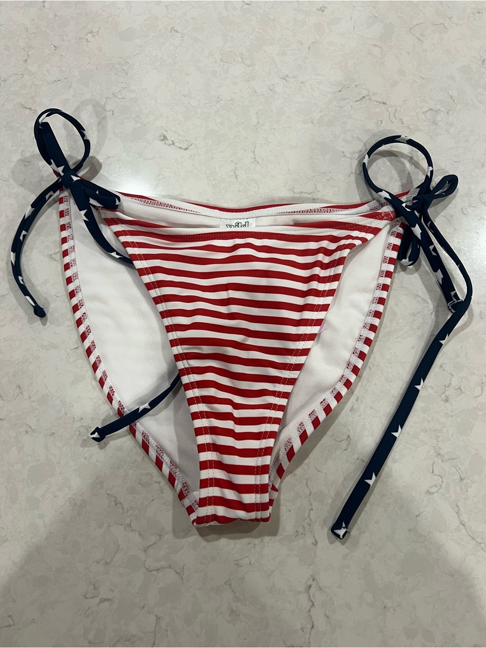 wild fable Red & White Striped Tie-Side Bikini Bottom with Navy Ties